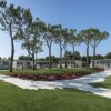 Bungalow circondati da prati verdi e alberi alti.